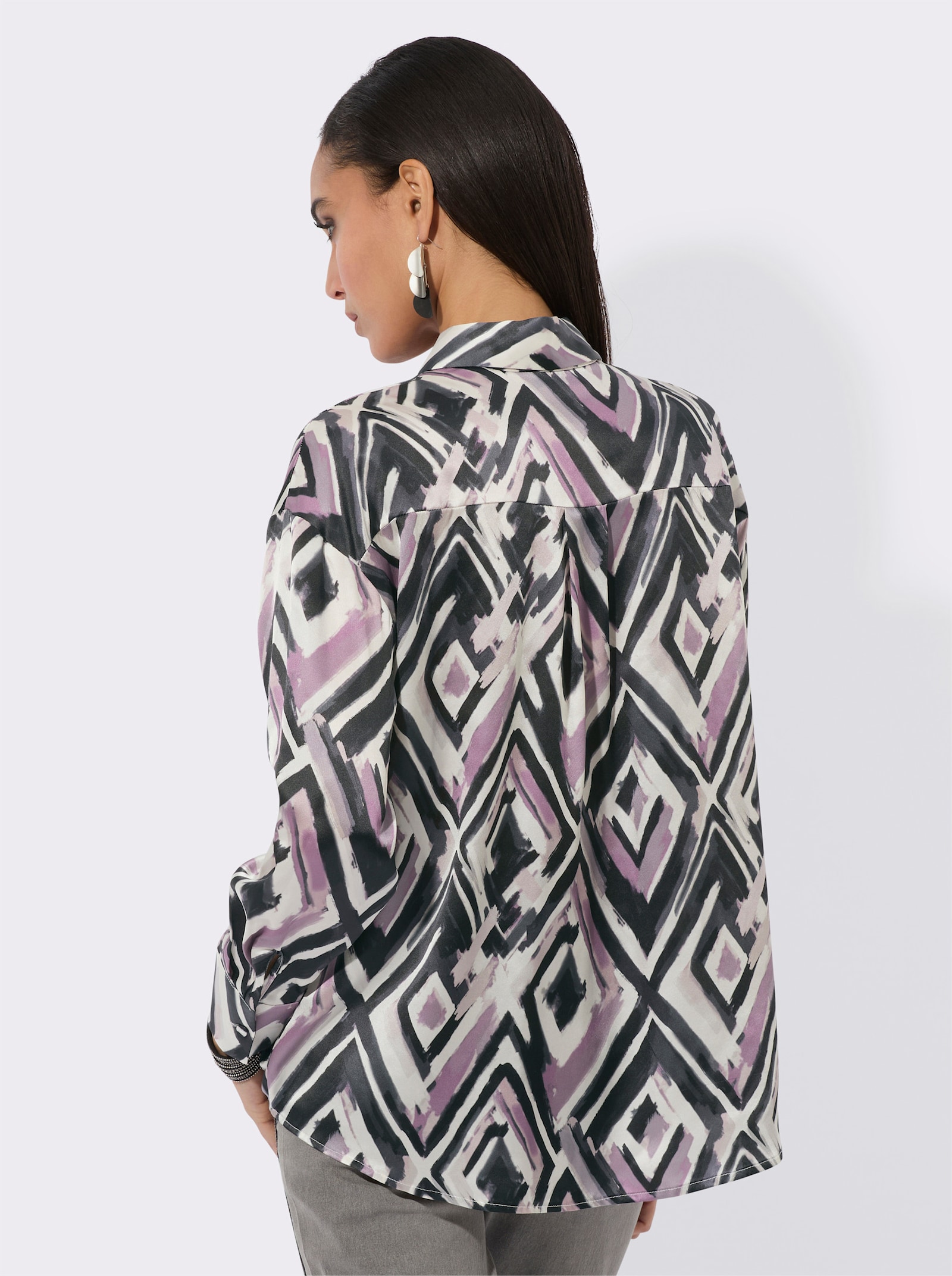 Seidenbluse - ecru-graphit-bedruckt