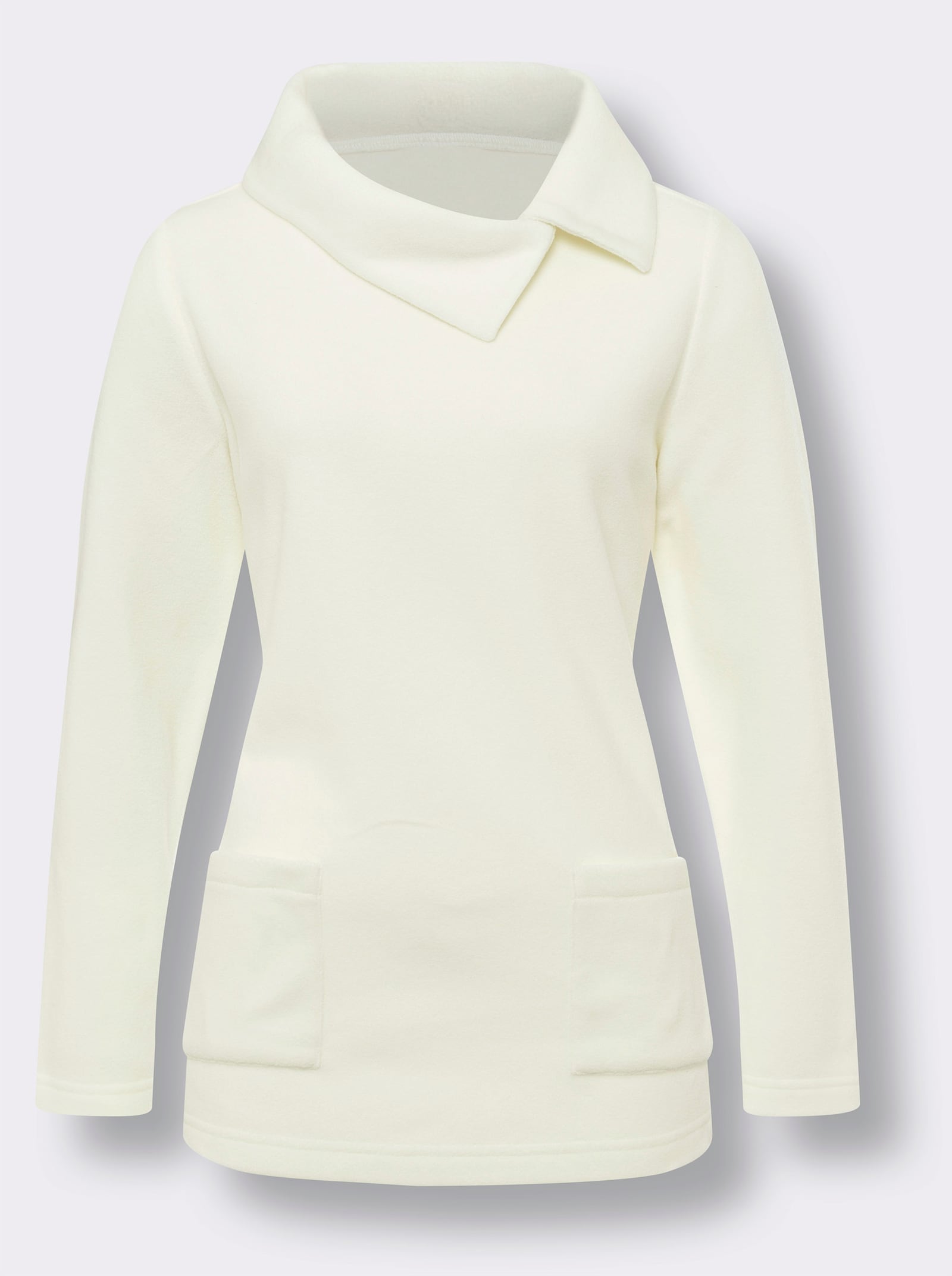 Fleeceshirt met asymmetrische kraag - ecru