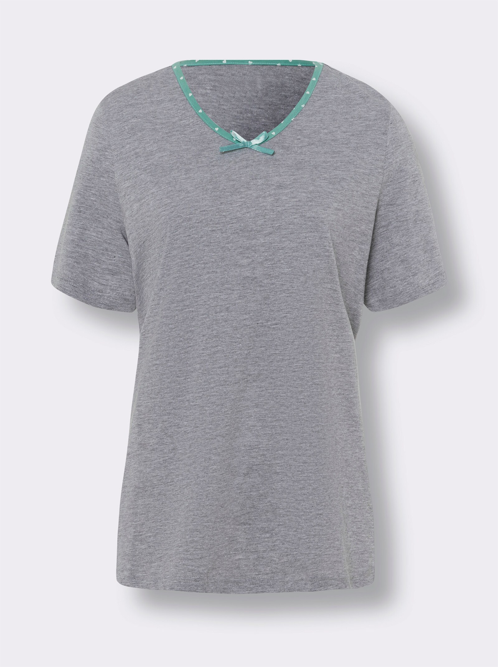 Kortärmad pyjamas med hel resårlinning - ljusgrå-melerad-salvia