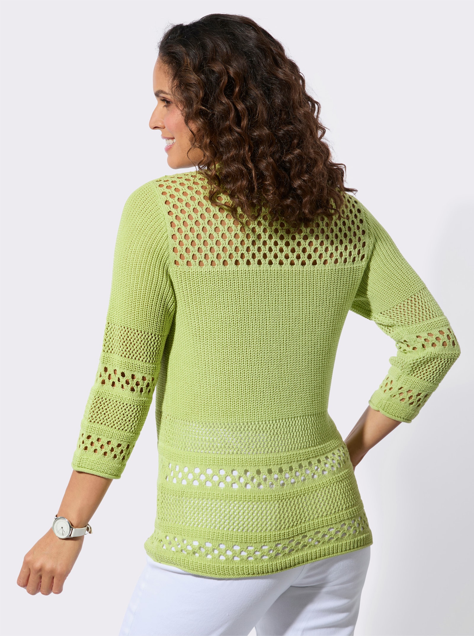Ajourpullover mit Rollkanten - pistazie