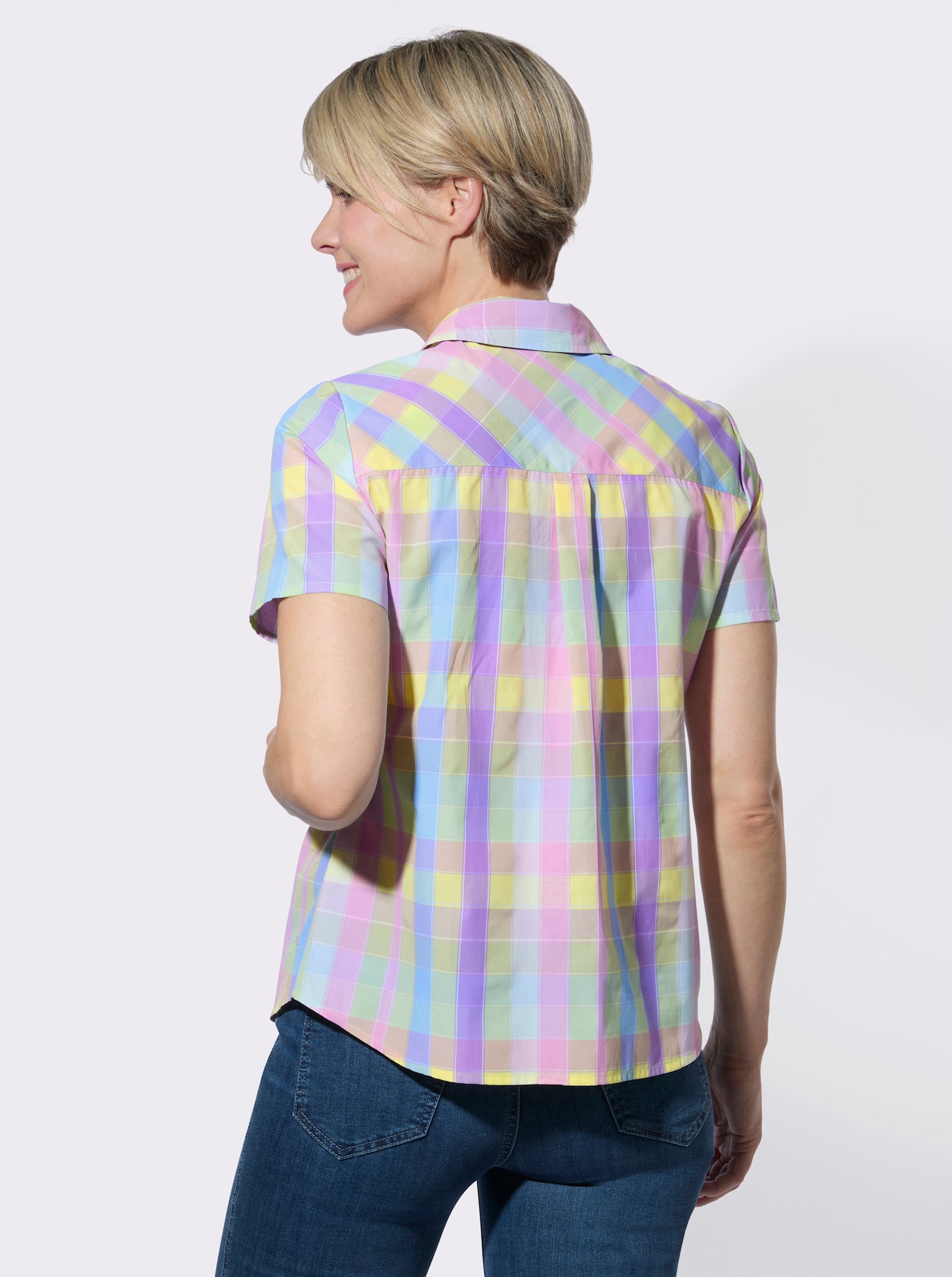 Karobluse mit Brustabnähern - orchidee-zitrone-kariert