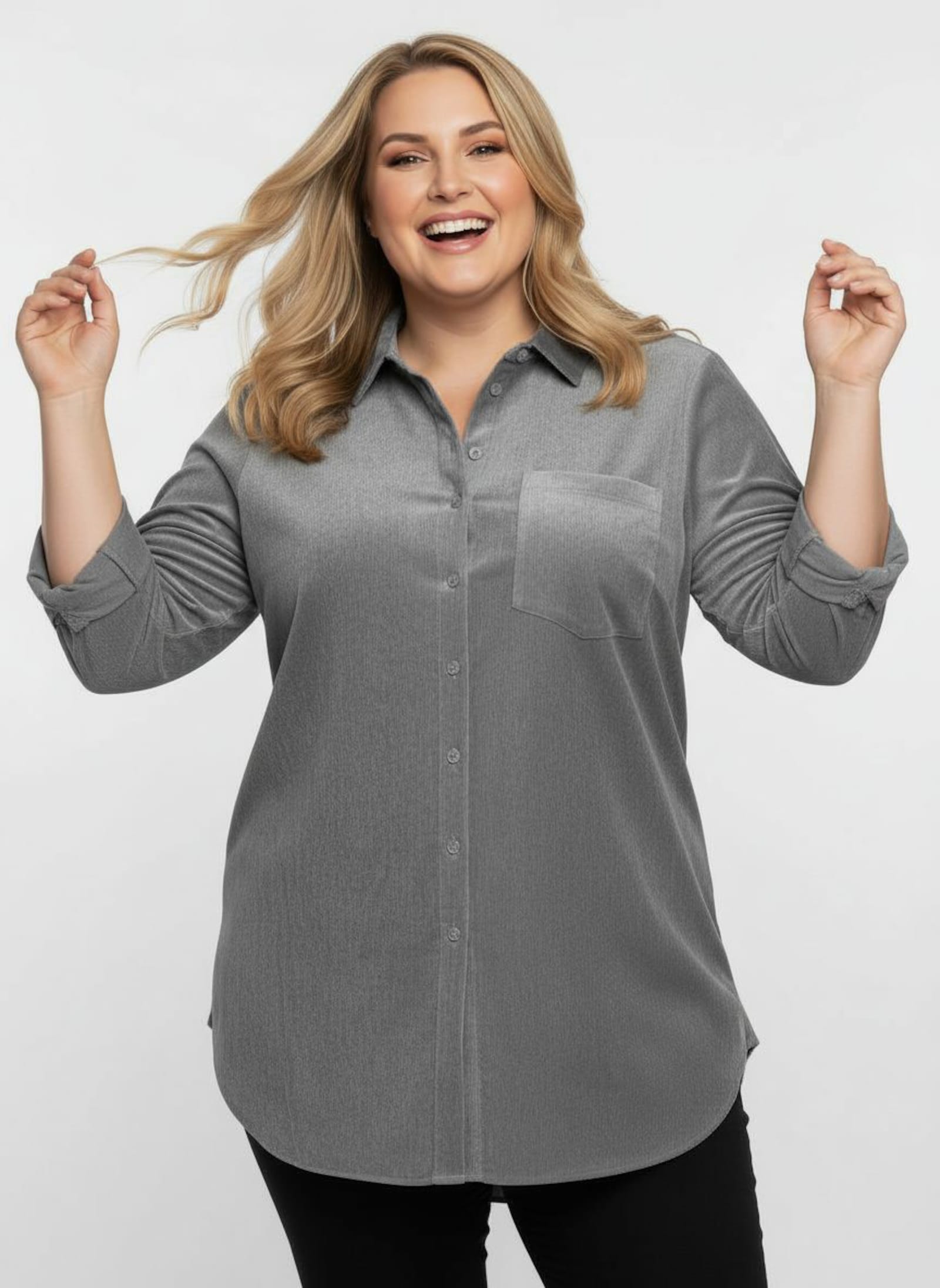 Longbluse mit krempelbaren Ärmeln - steingrau