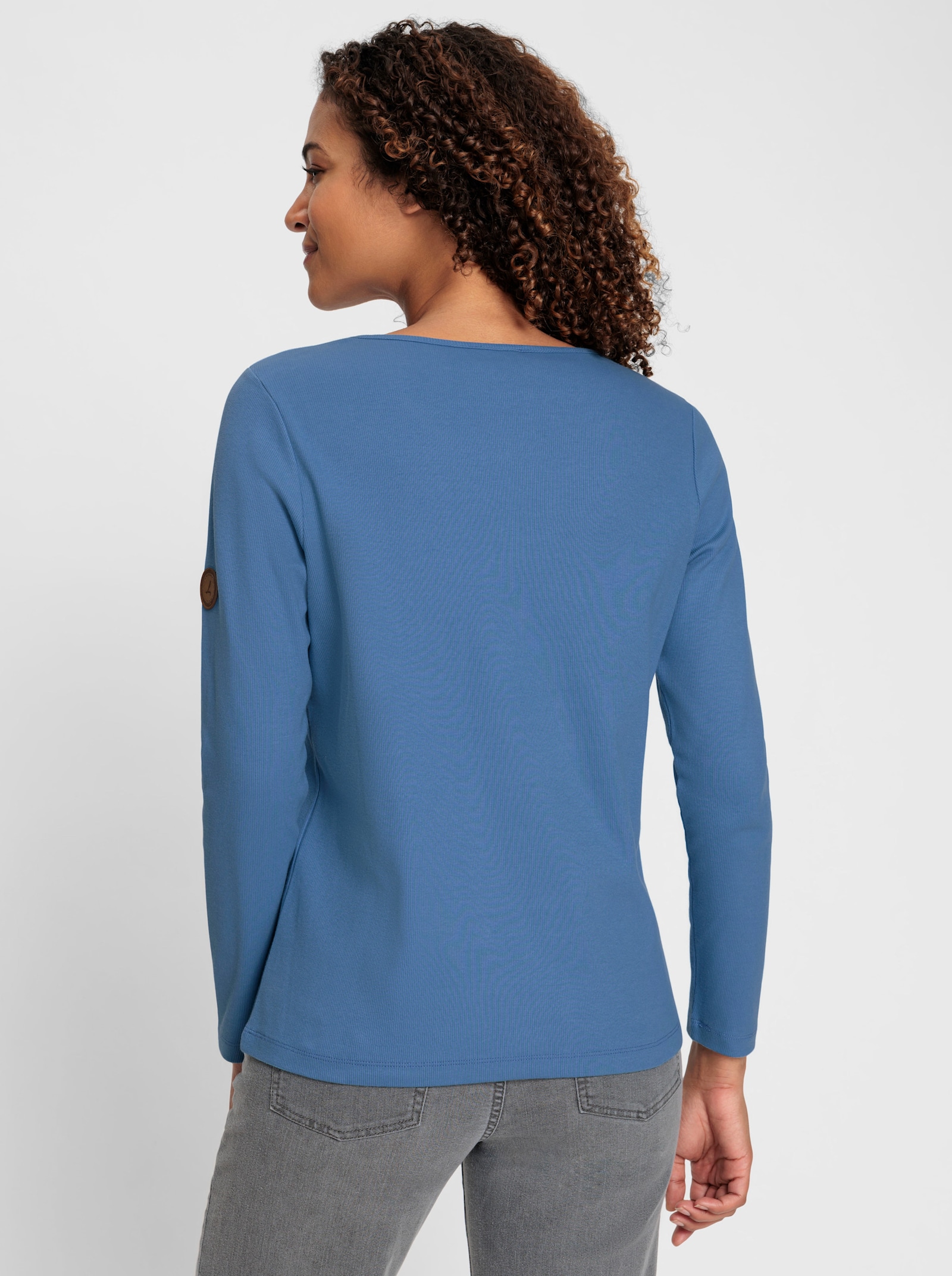 Rundhalsshirt in gerippter Baumwoll-Qualität - mittelblau