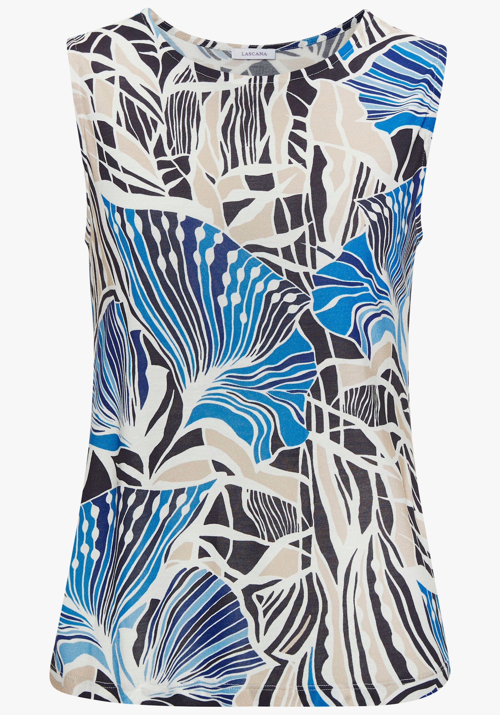 LASCANA Tanktop - blau-creme-sand bedruckt