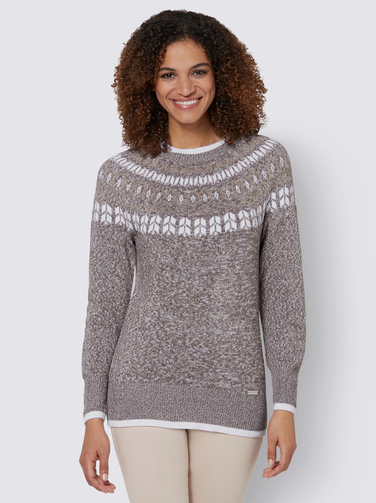 Norwegerpullover - dunkeltaupe-beige-meliert