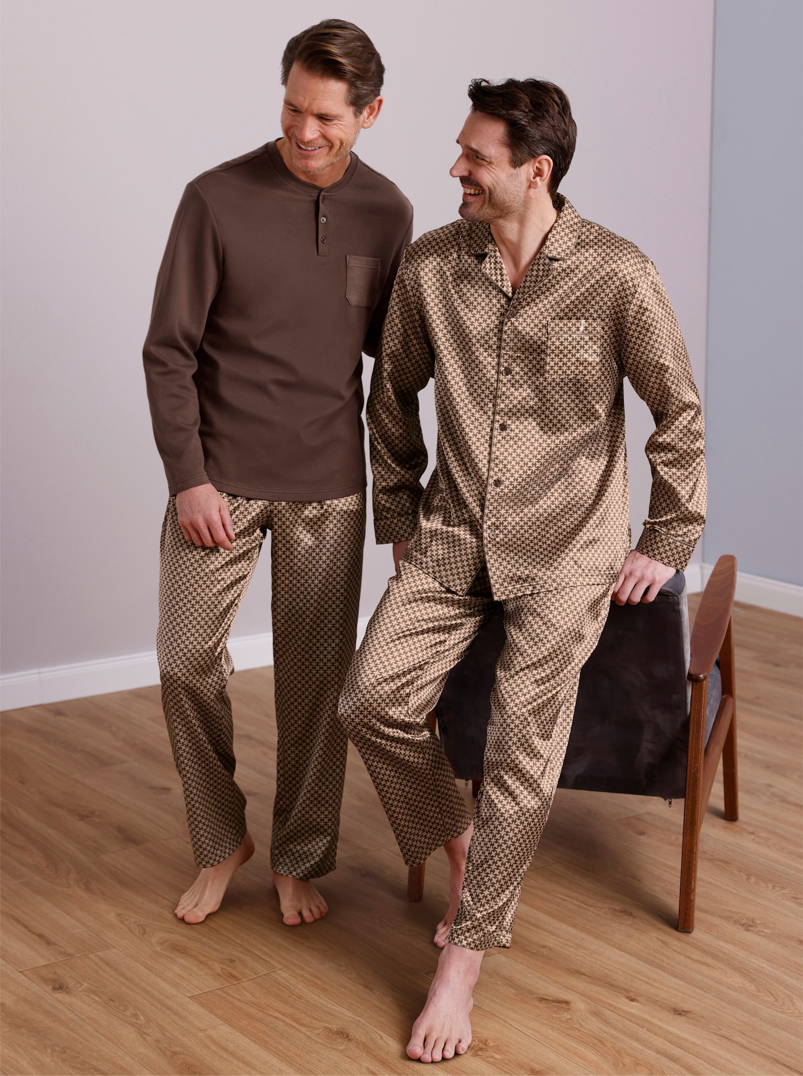 wäschepur men Schlafanzug - camel-schoko-bedruckt