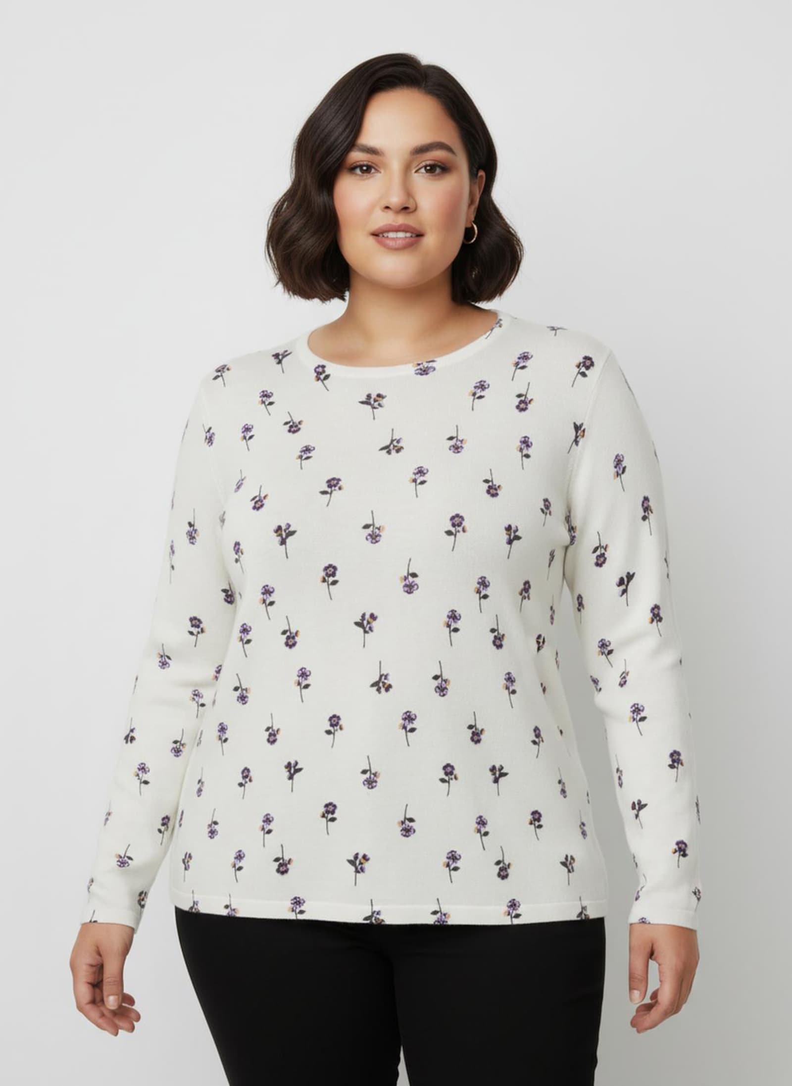 Feinstrickpullover mit Blumen-Dessin - ecru-bedruckt