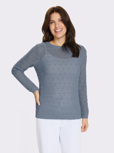 Ajourpullover mit eingestrickten Punkten - taubenblau