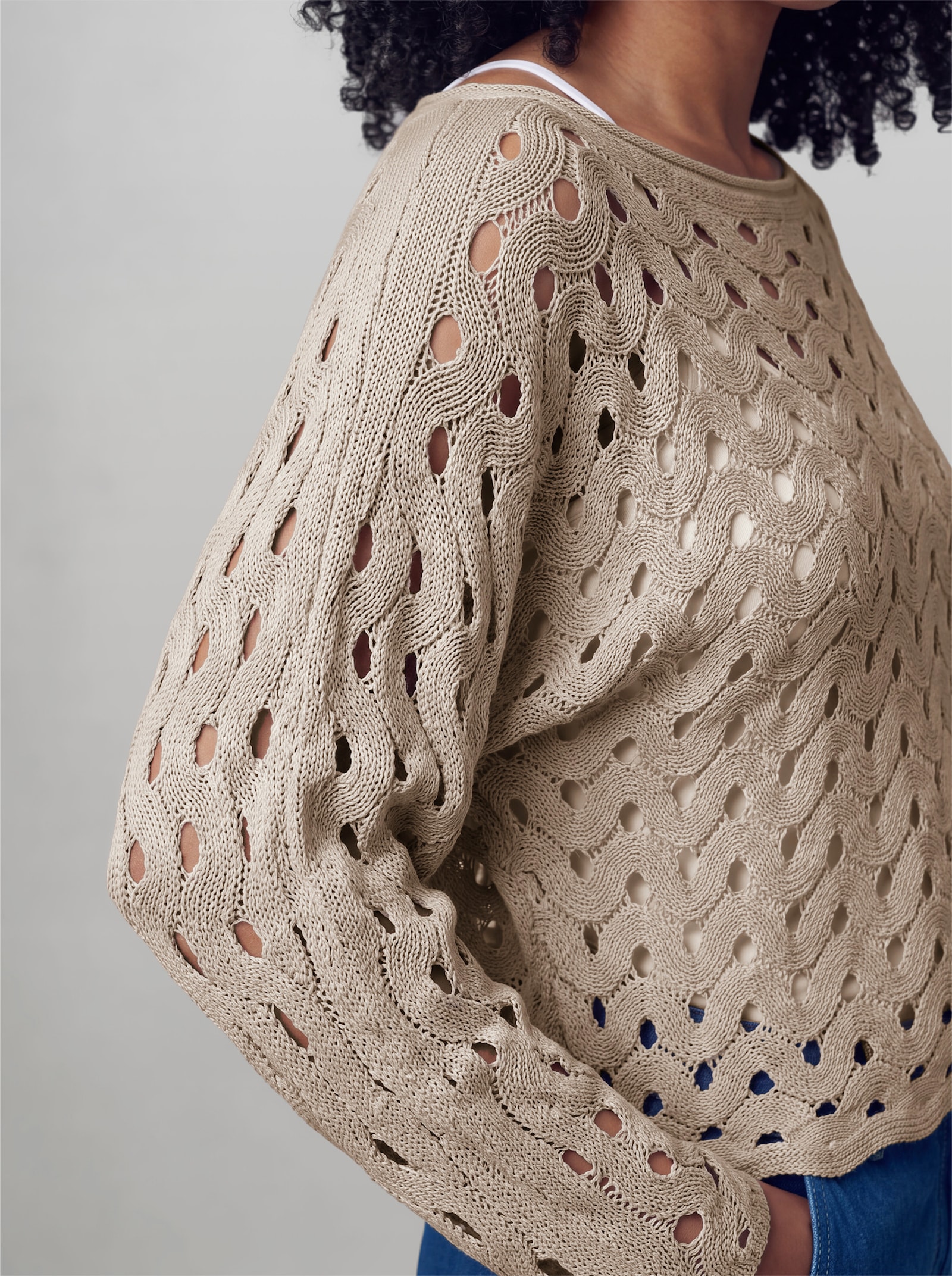 heine Ajourpullover mit Wellenmuster - sesam