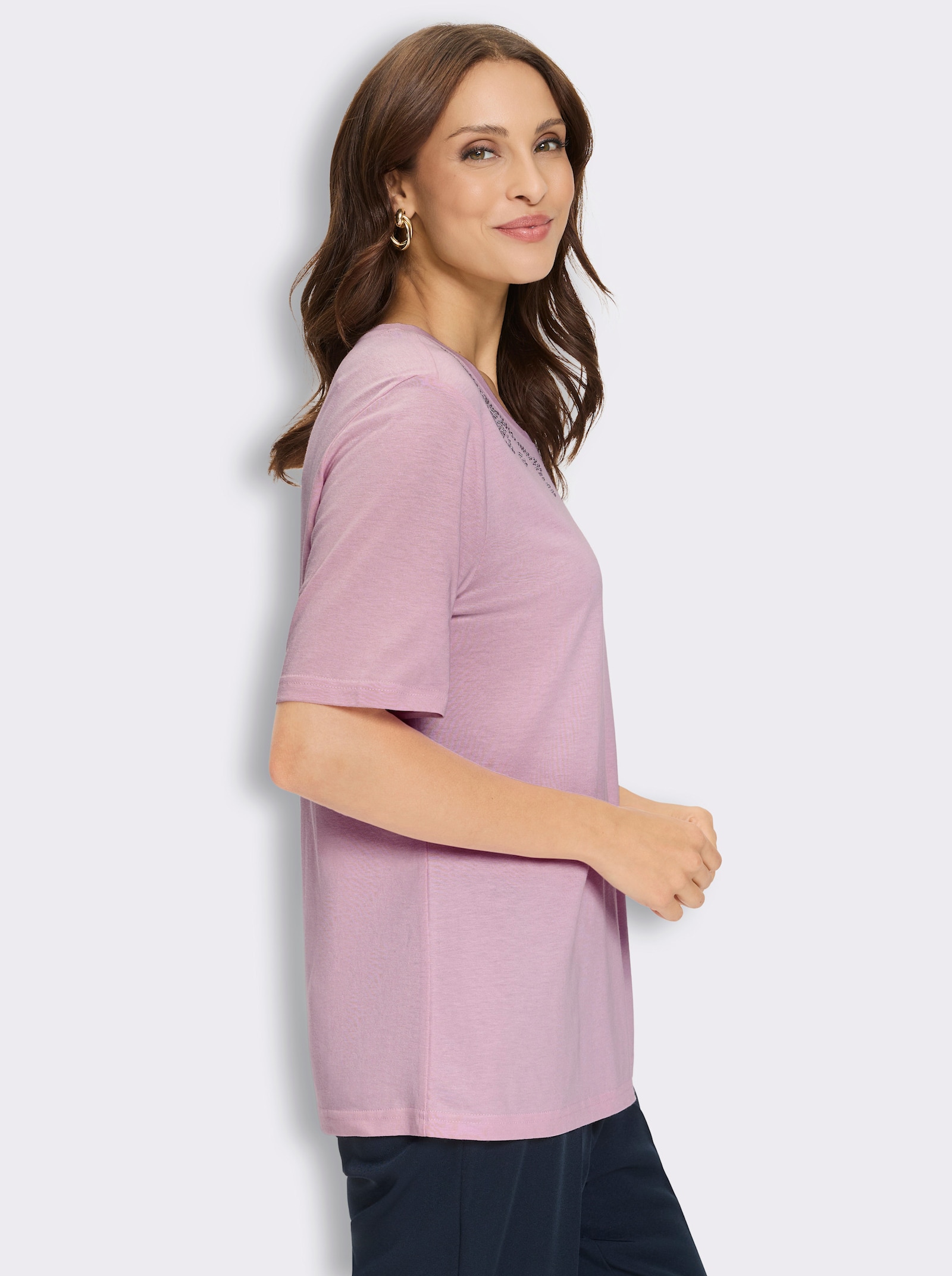 Kurzarmshirt mit Glitzersteinchen - rosé