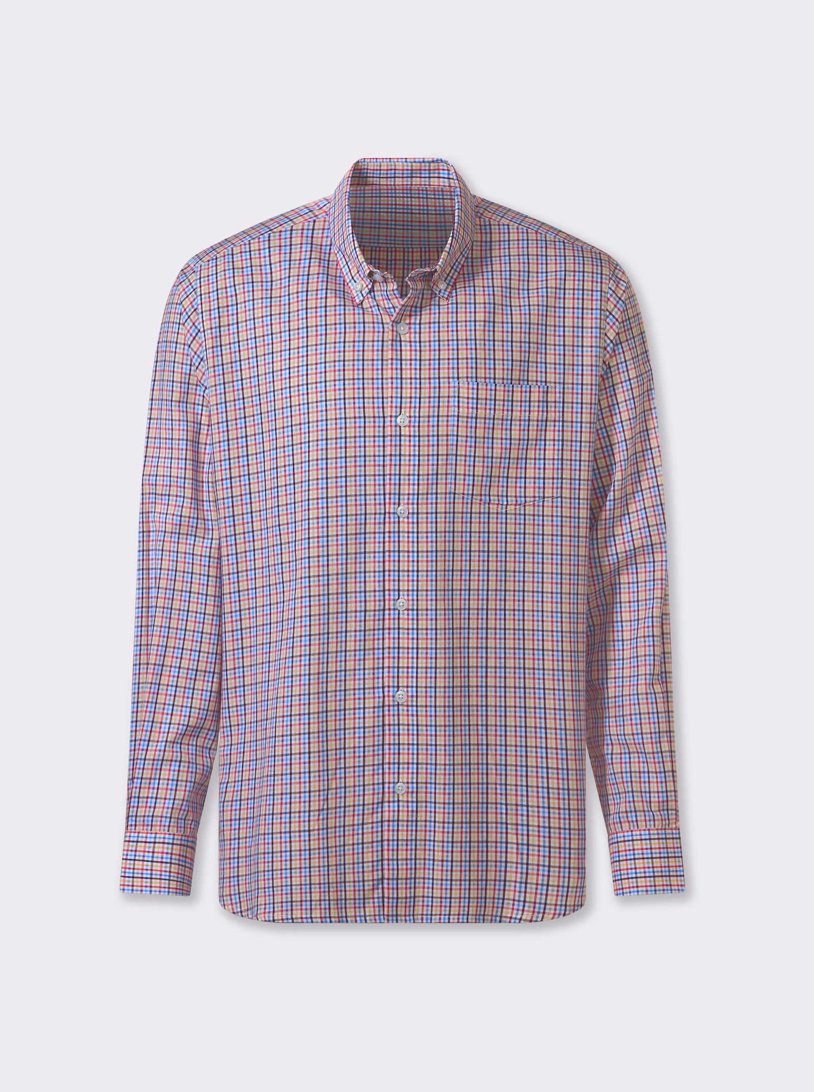 Marco Donati Langarmhemd mit Bewegungsfalten hinten - rot-himmelblau-kariert