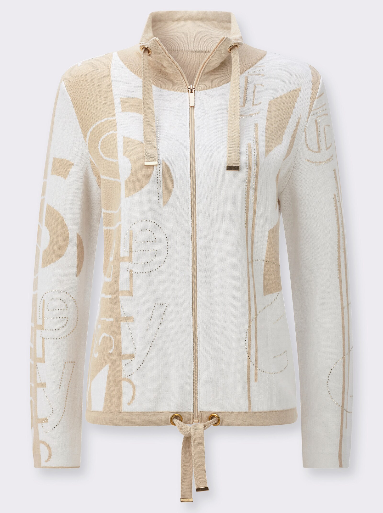 Jacquardstrickjacke mit Reißverschluss - sand-ecru-gemustert