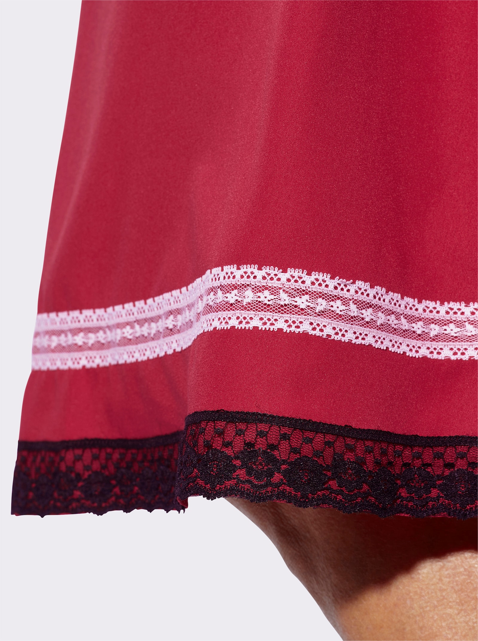 Trachtenrock mit Spitzenband am Saum - rot-schwarz