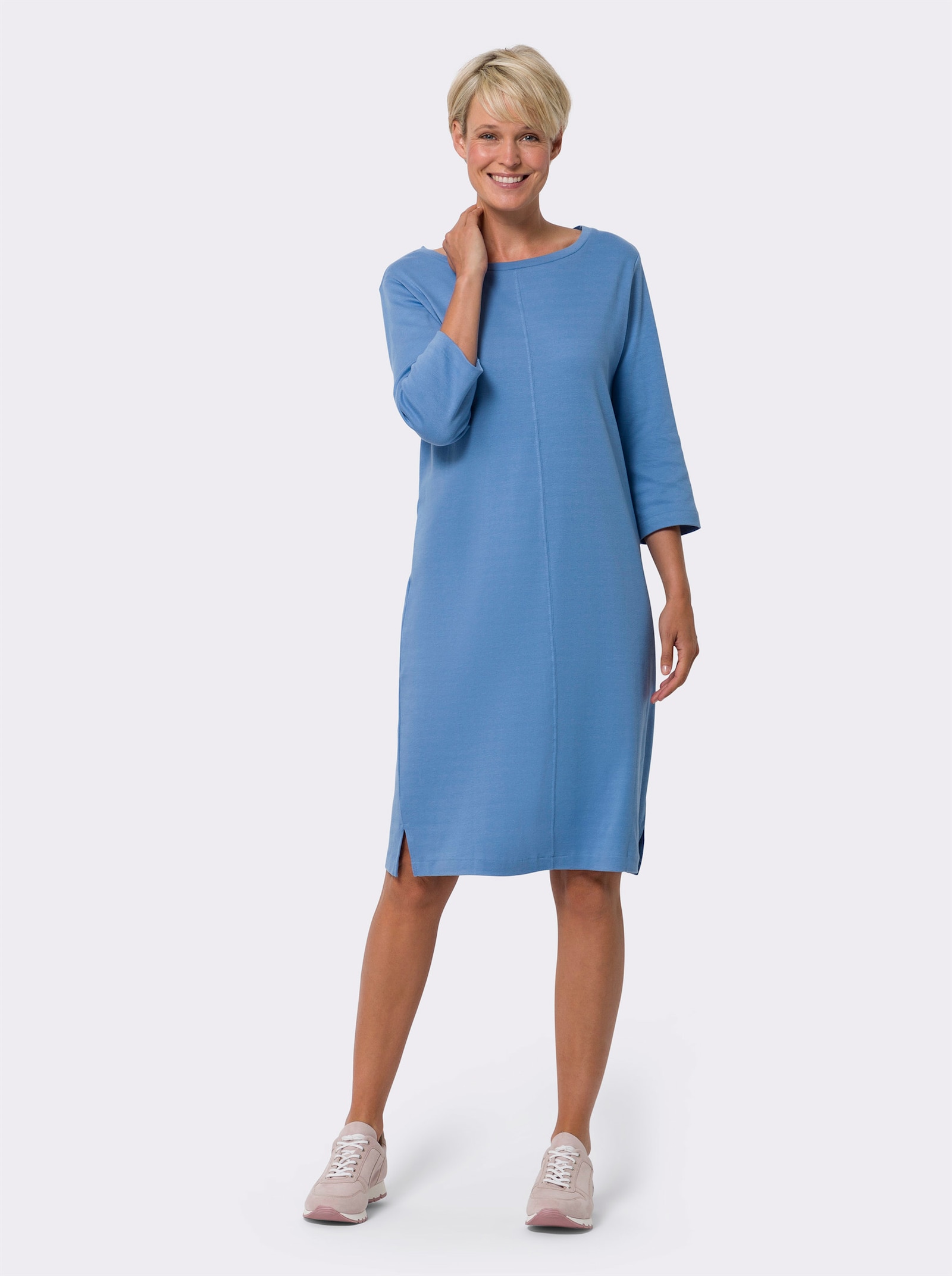 Trikåklänning i sweatmaterial - mellanblå