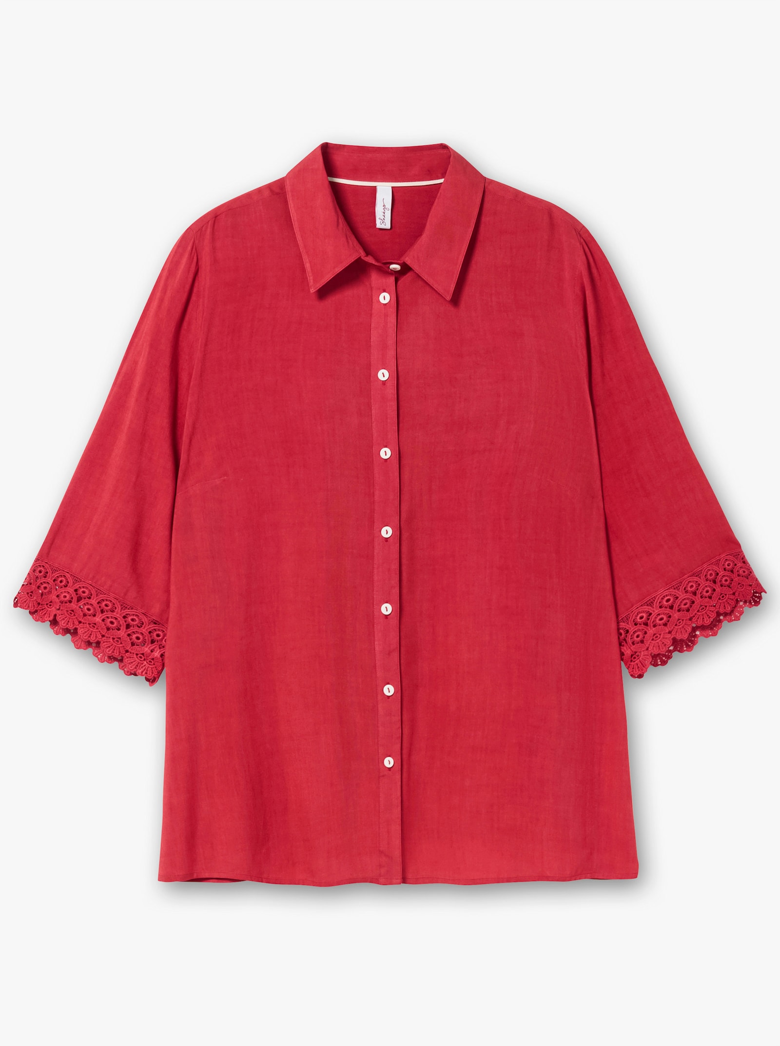 sheego Overhemdblouse met kant op de mouwen - aardbei