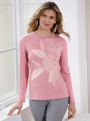 Pullover van jacquard - hortensia/ecru gedessineerd