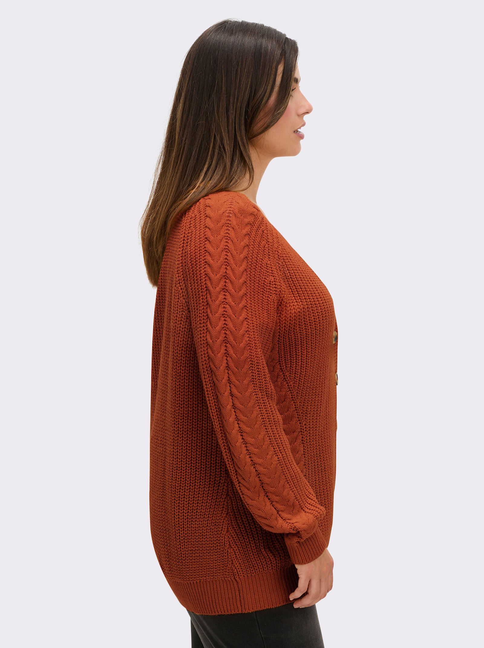 Strickjacke mit Zopfmuster - rostrot