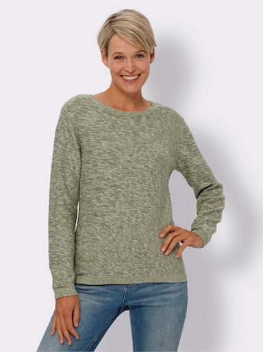 Rundhalspullover - khaki-ecru-meliert