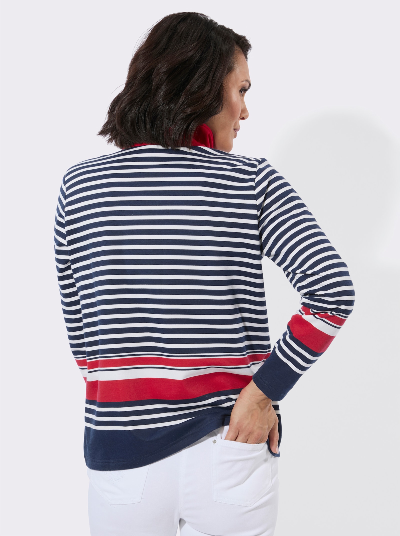 Sweatshirt mit platziertem Ringelmuster - marine-rot-geringelt