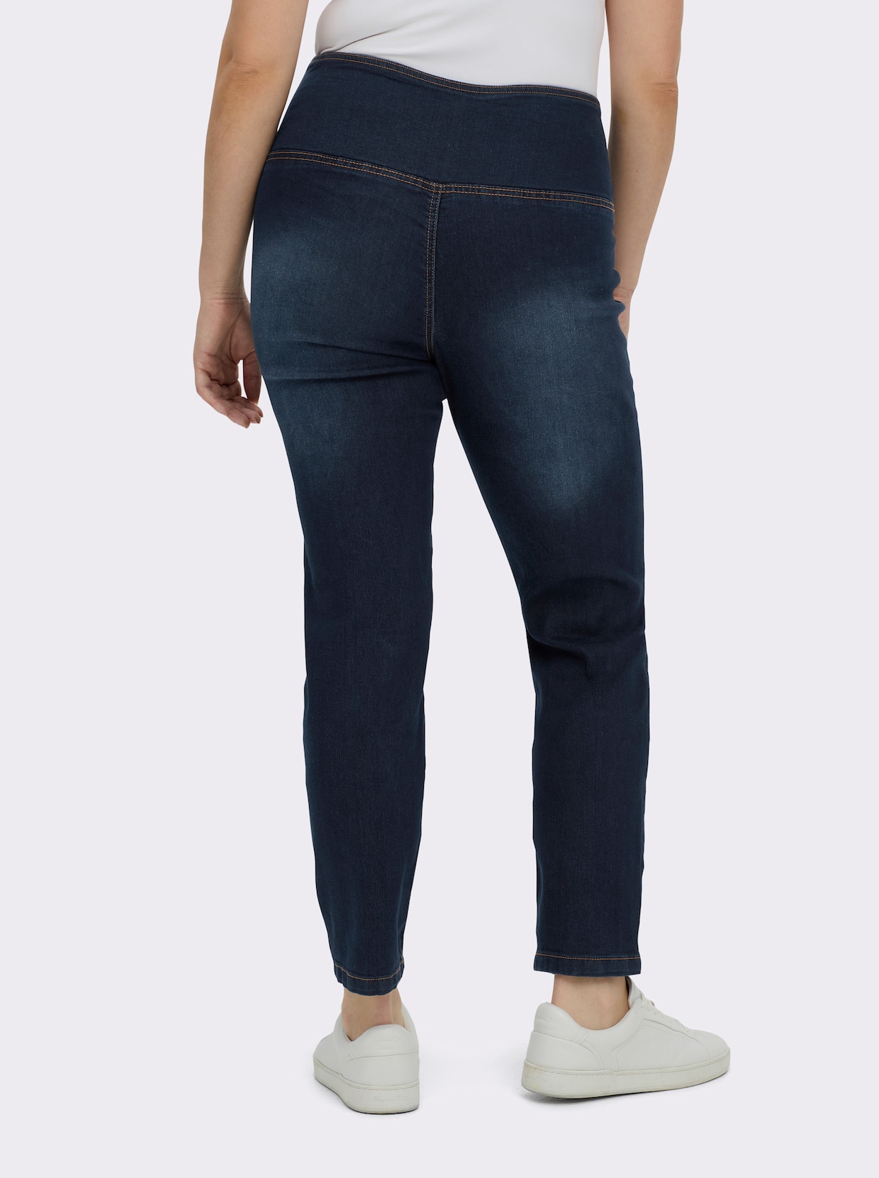 Stretch-Jeans mit überlappendem Bund - dark blue