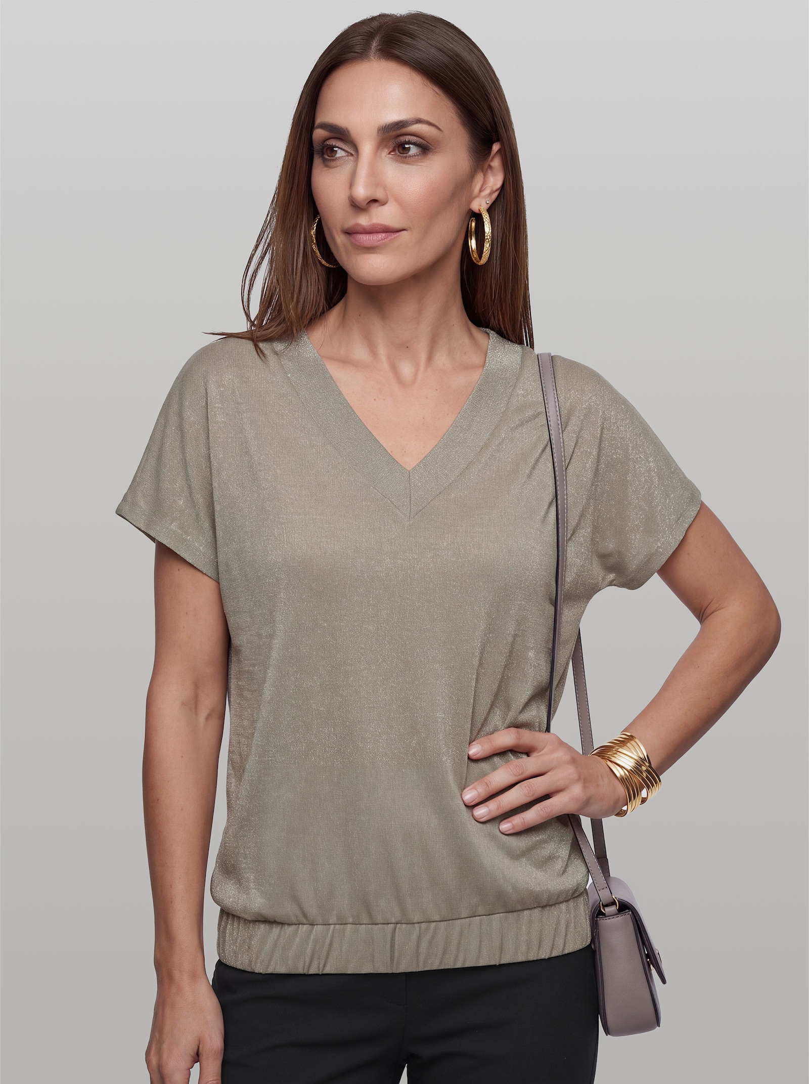 heine Fledermausshirt mit Glanzgarn - schlamm