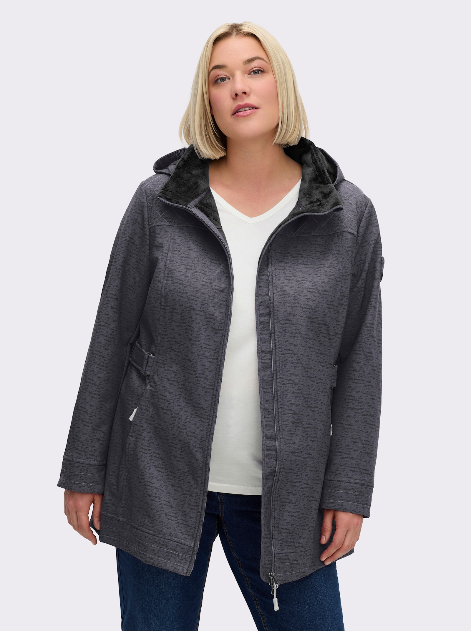 Softshelljacke gefüttert, wasserabweisend - dunkelgrau-meliert