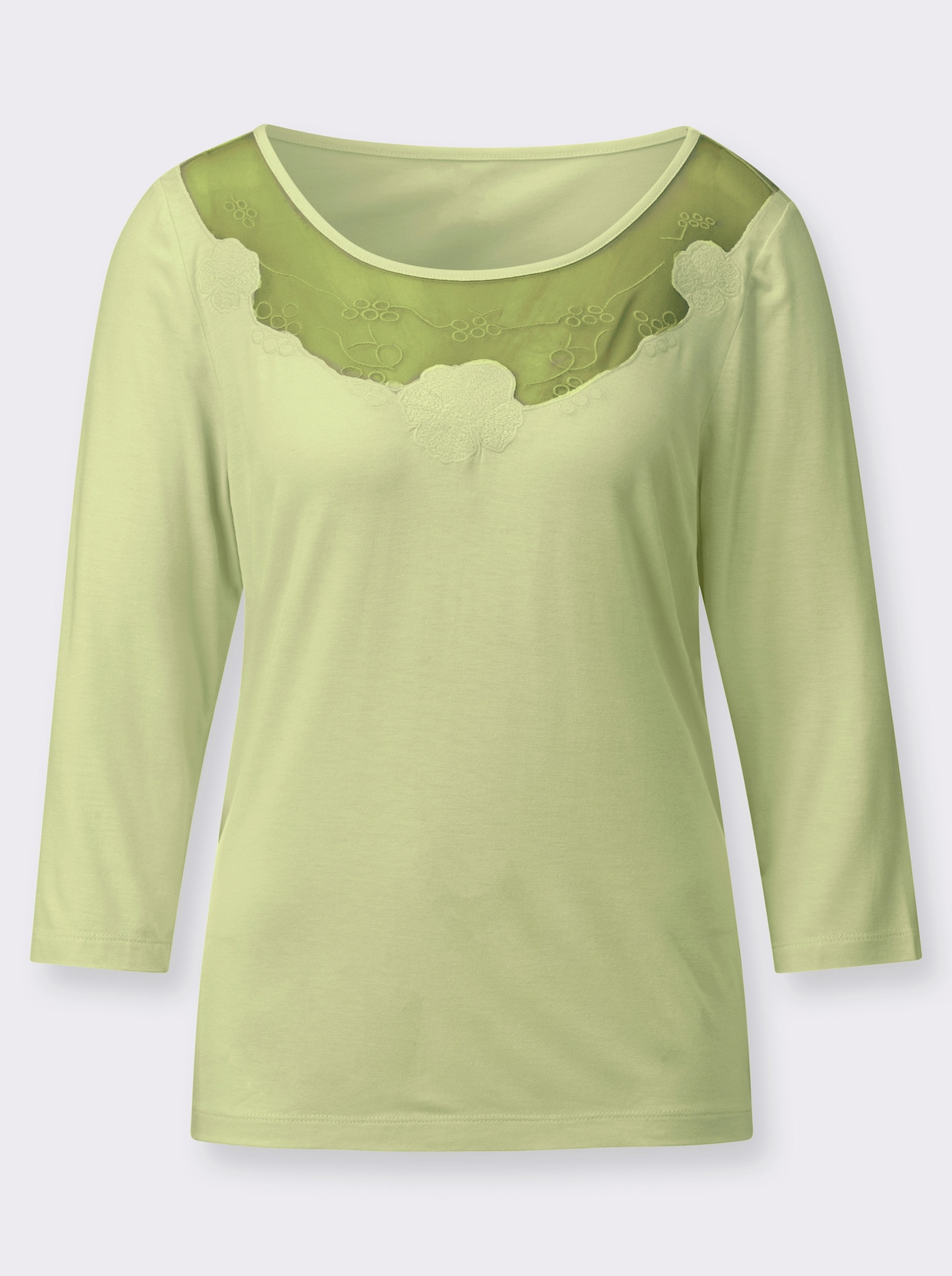 3/4-Arm-Shirt mit transparenten Einsätzen - pistazie