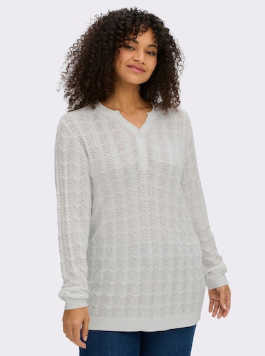 sheego Ajourpullover mit kurzer Knopfleiste - ecru