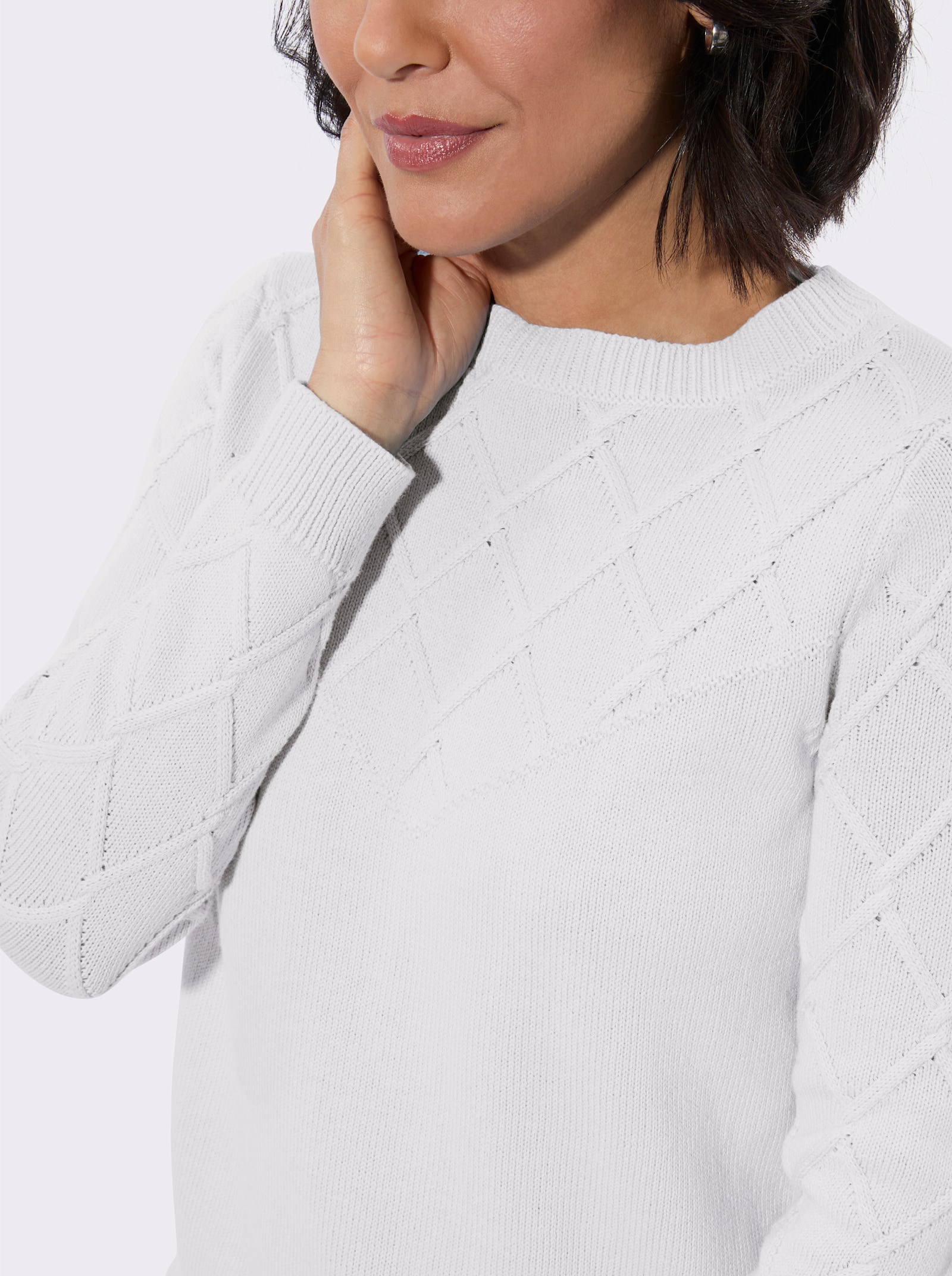 Baumwollpullover mit Rautenmuster - ecru