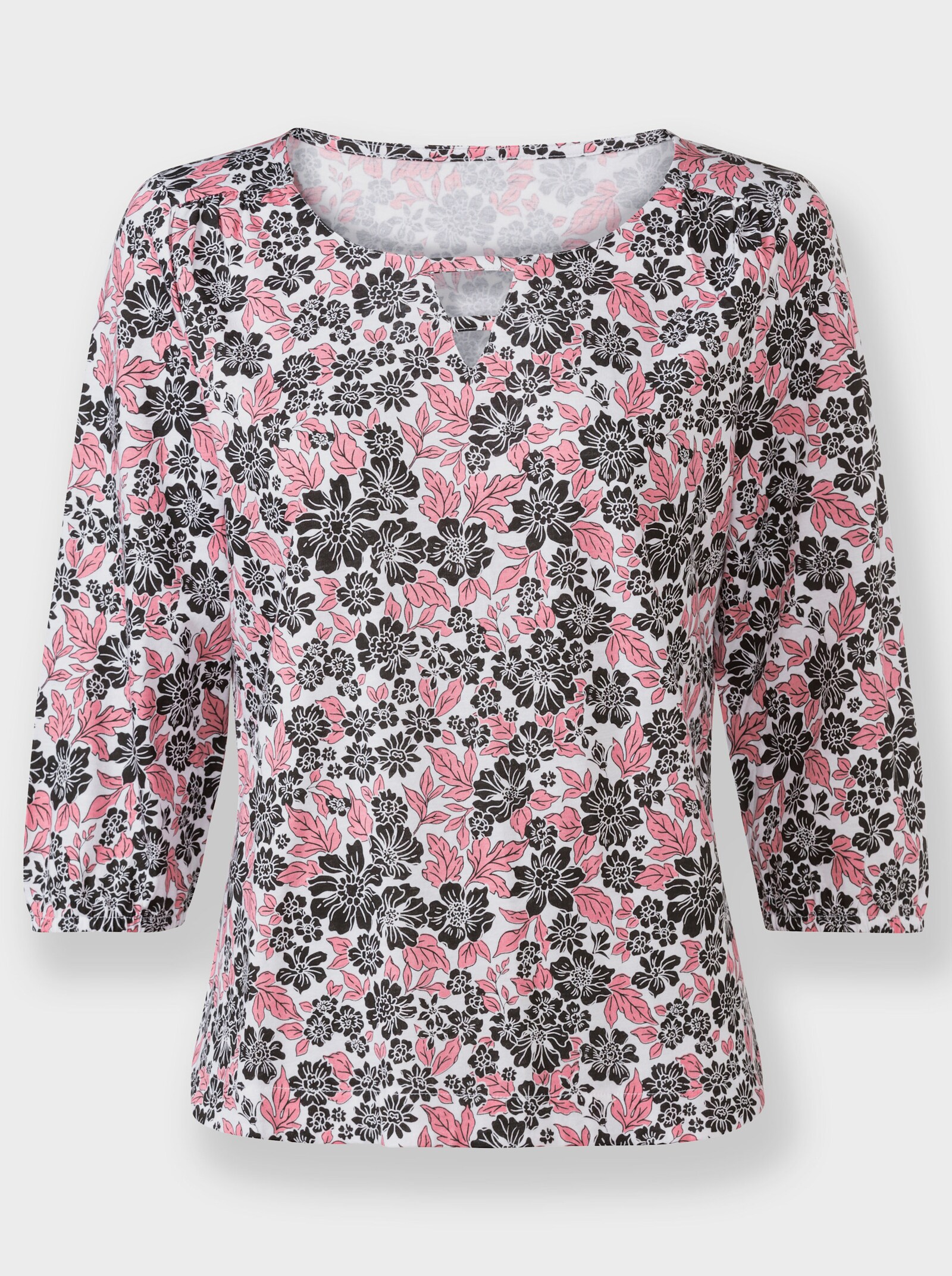 Shirt met print en met rimpeling op de schouder - wit/flamingo bedrukt