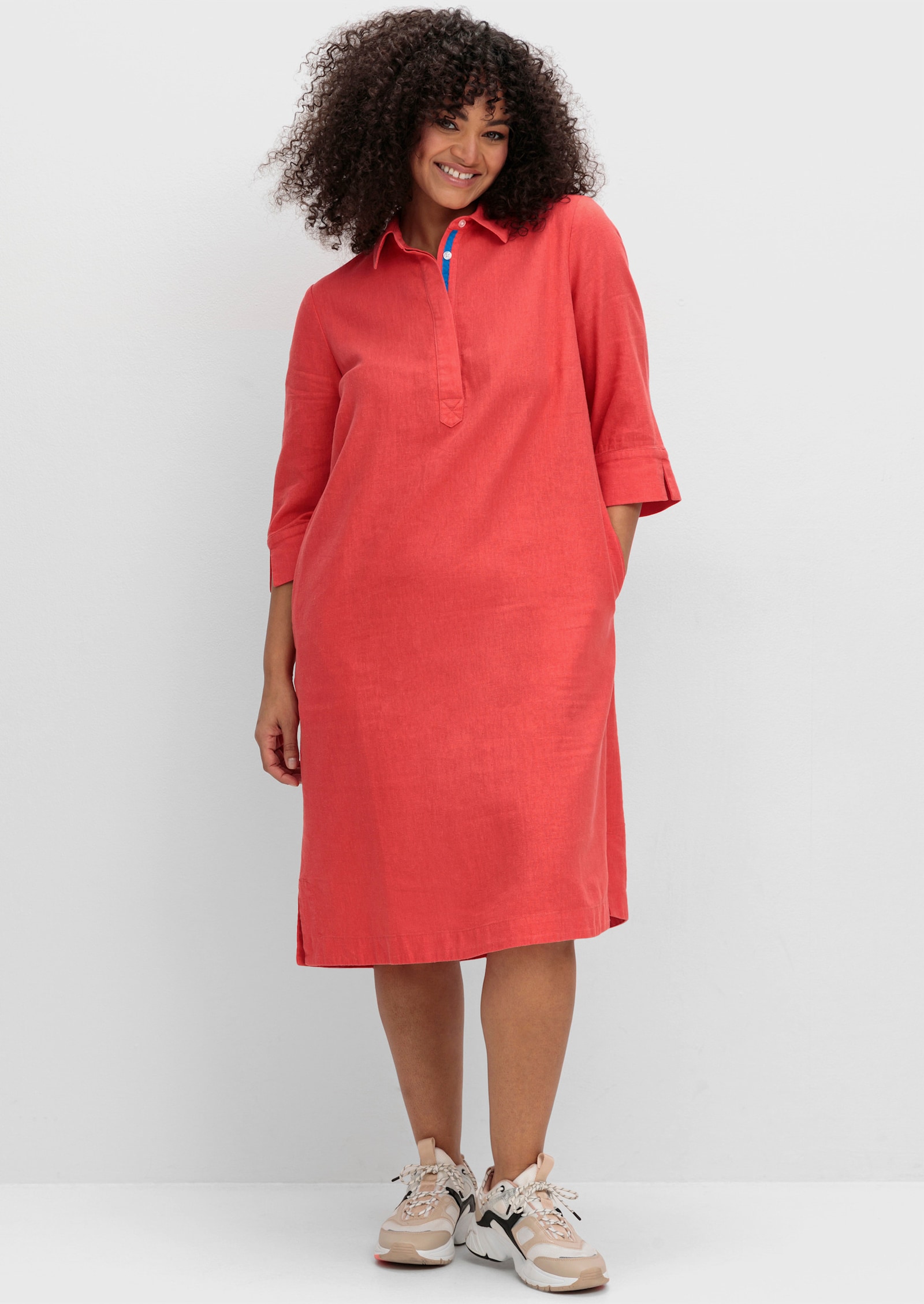 sheego Hemdblusenkleid aus Leinen-Mix - hummer