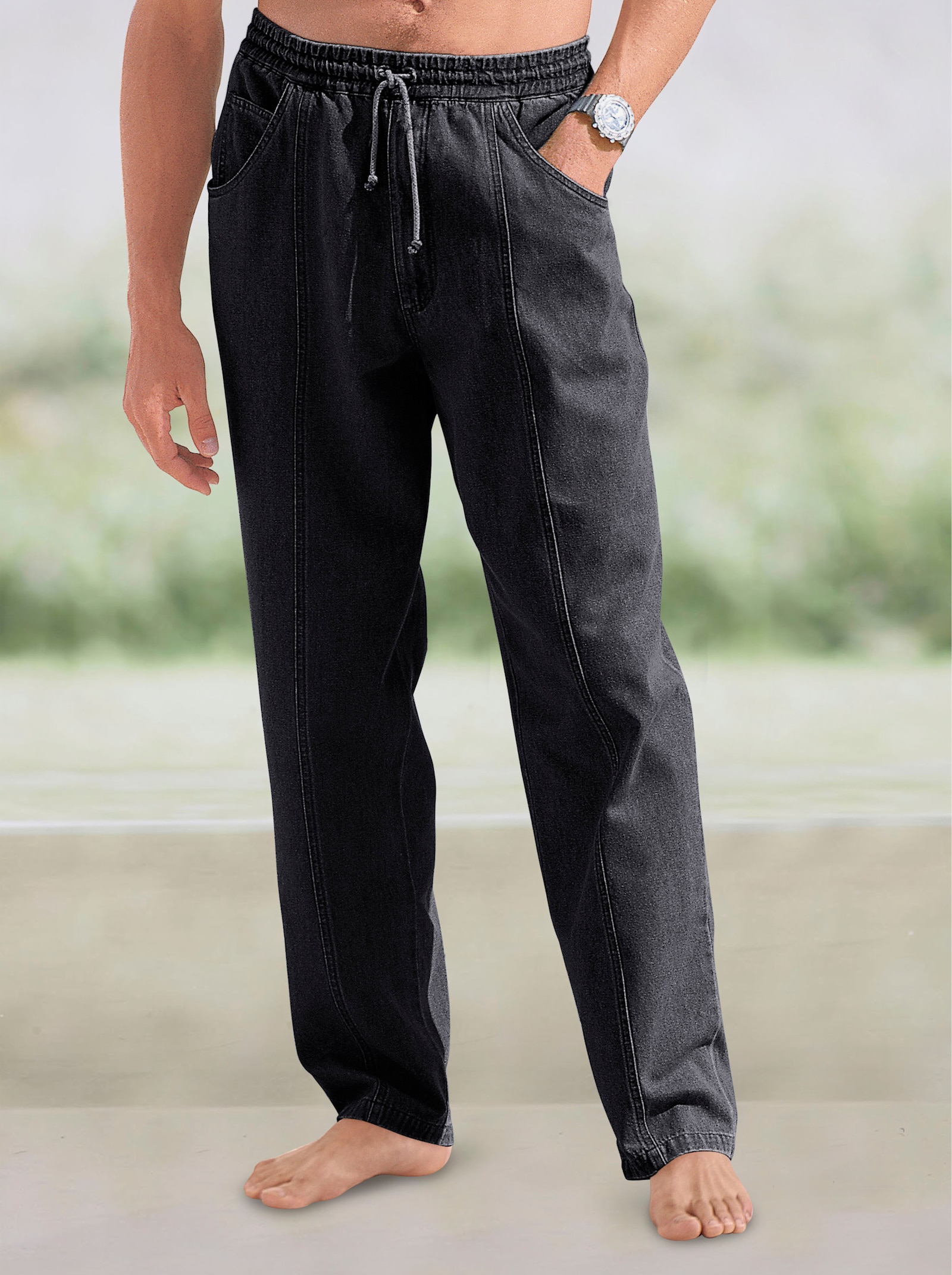 Jeans m resår och snöre - black-denim