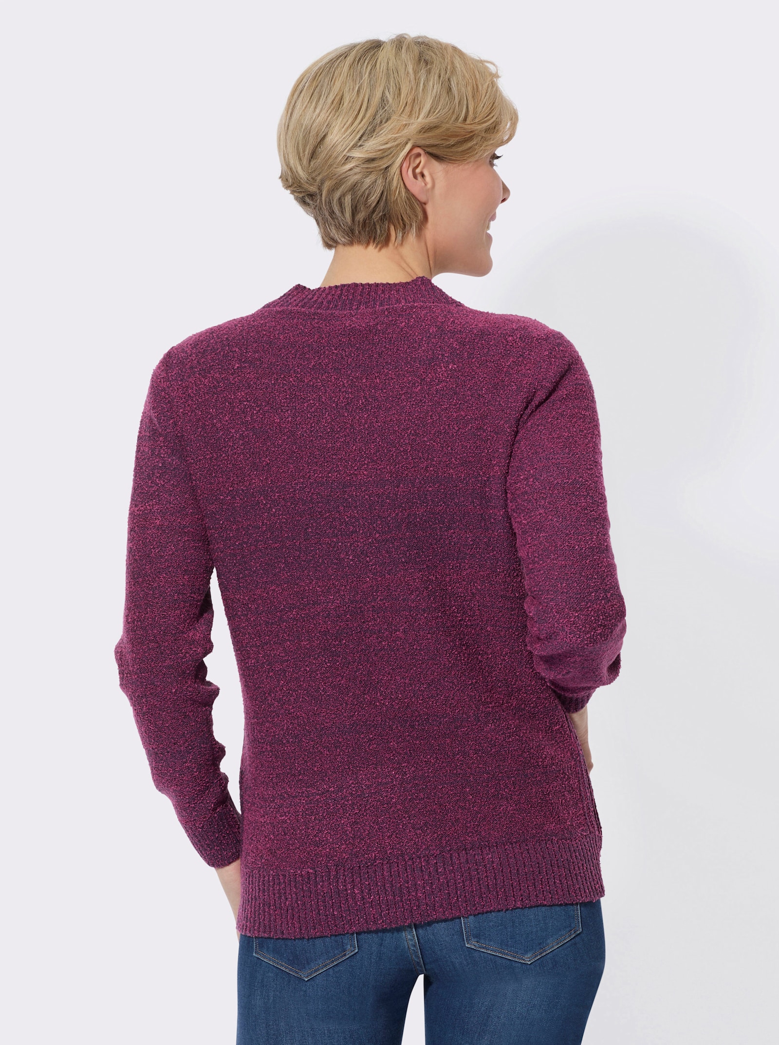 Vest in afkledende riblook - druif/heide gemêleerd