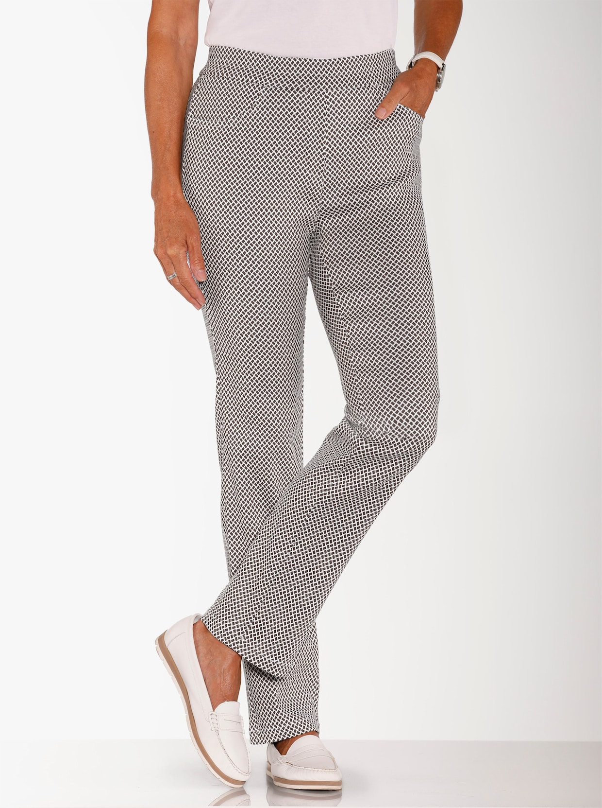 Stretch-Hose - anthrazit-ecru-gemustert