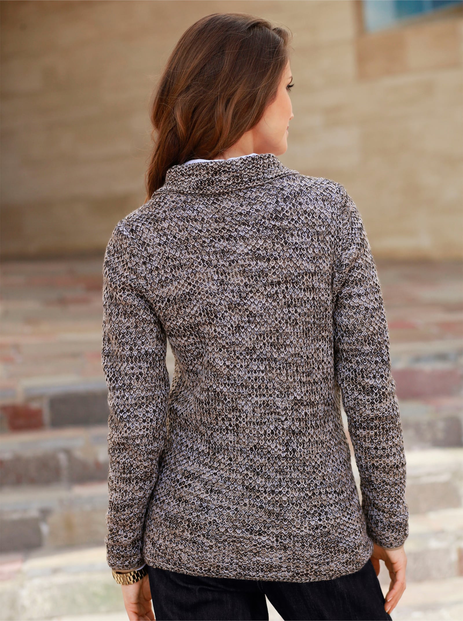 Strickjacke mit Umlegekragen - taupe-meliert