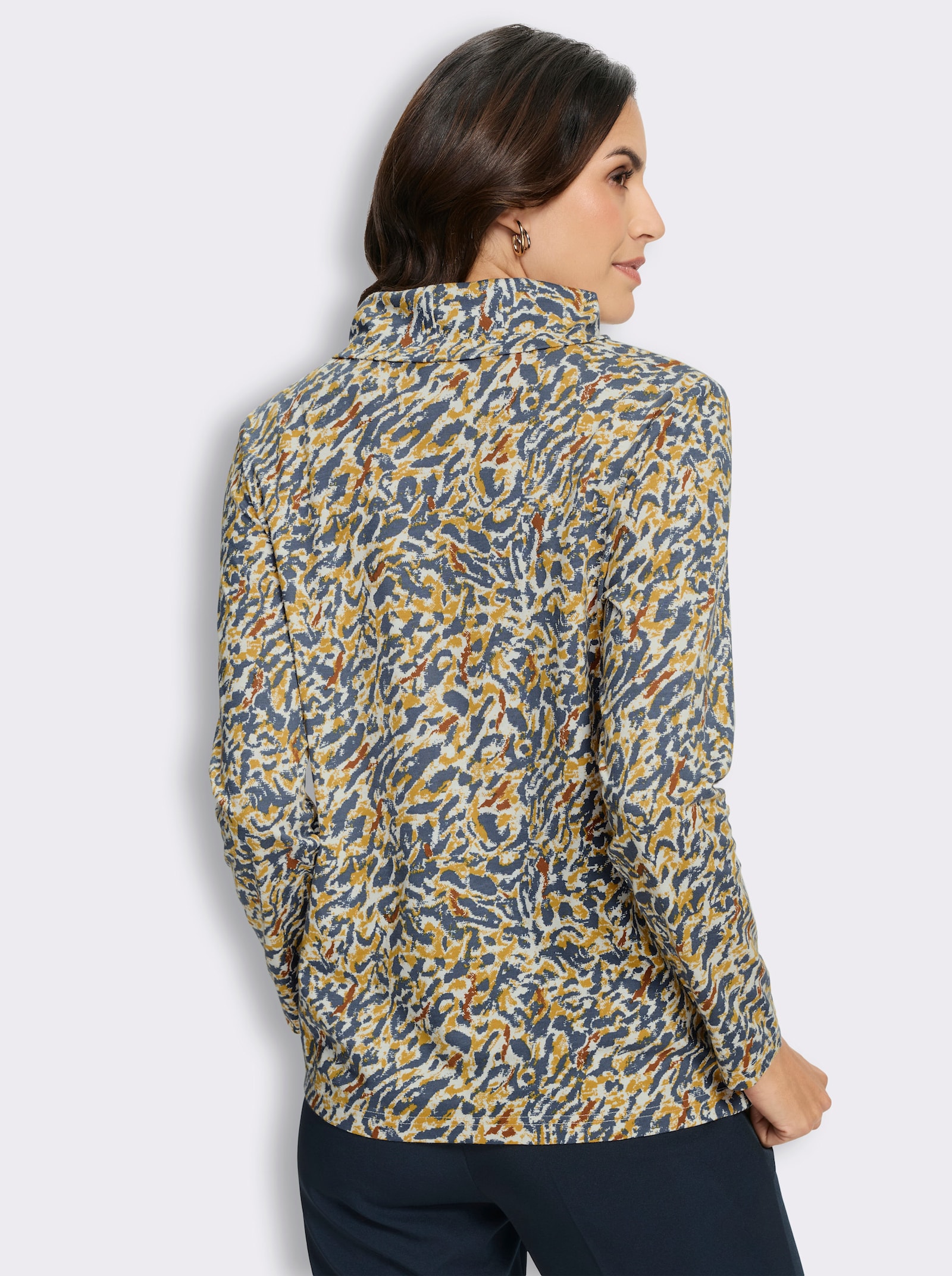 Rollkragenshirt mit Alloverdruck - ecru-rauchblau-bedruckt