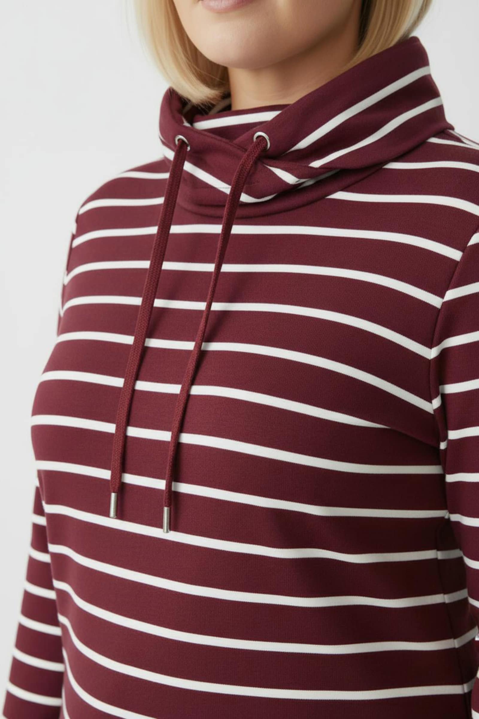 Sweatshirt mit überlappendem Rollkragen - dunkelrot-weiß-geringelt