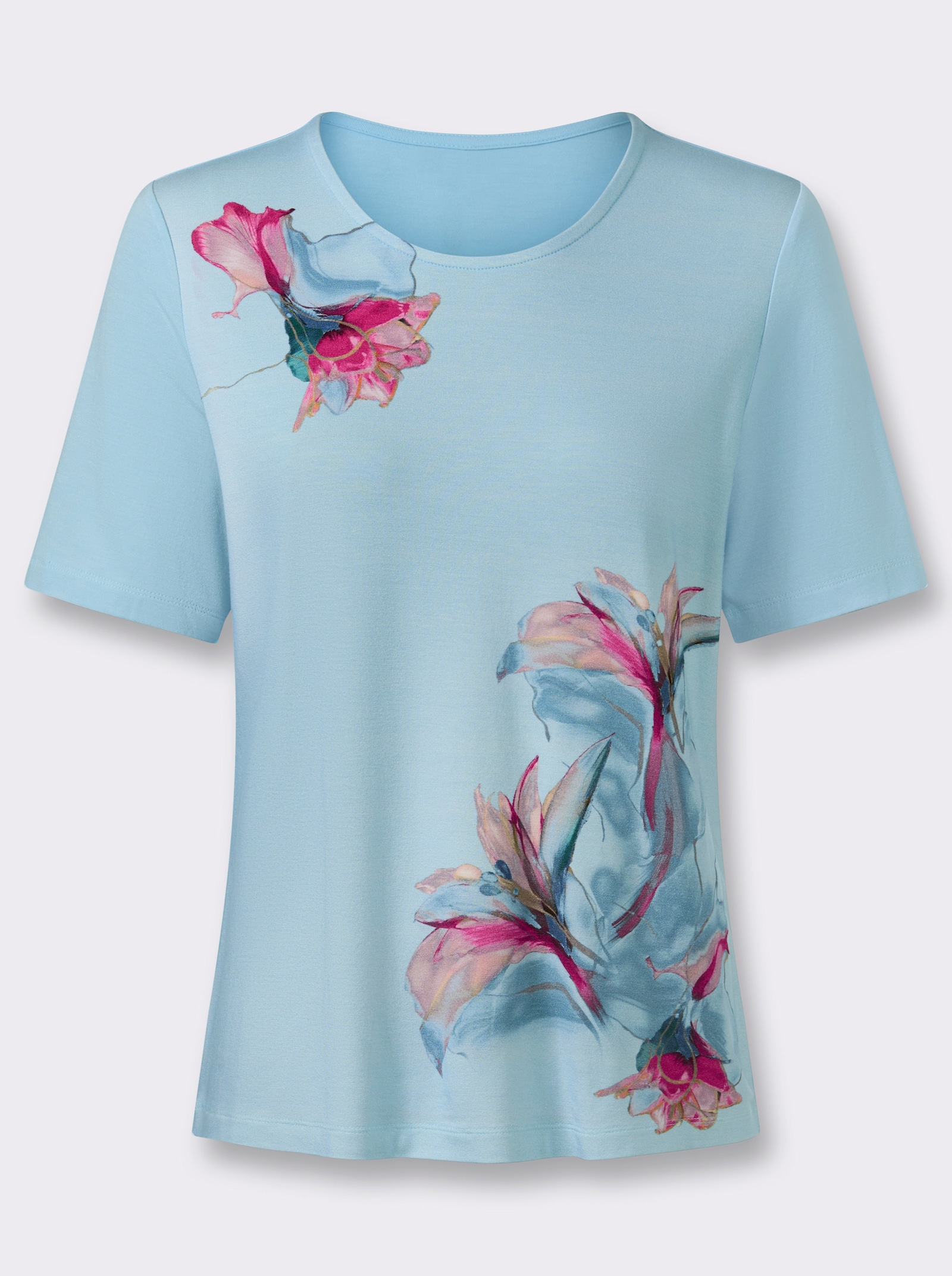 Rundhalsshirt in Viskose-Stretch-Qualität - hellblau