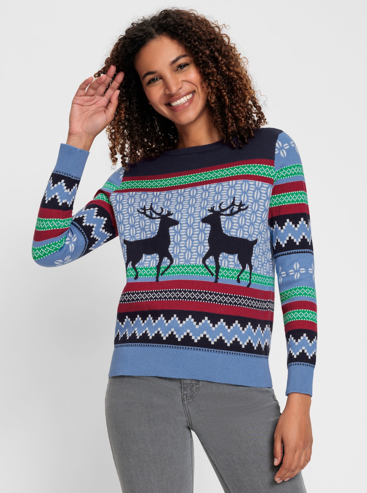Jacquard-Pullover - marine-himmelblau-gemustert