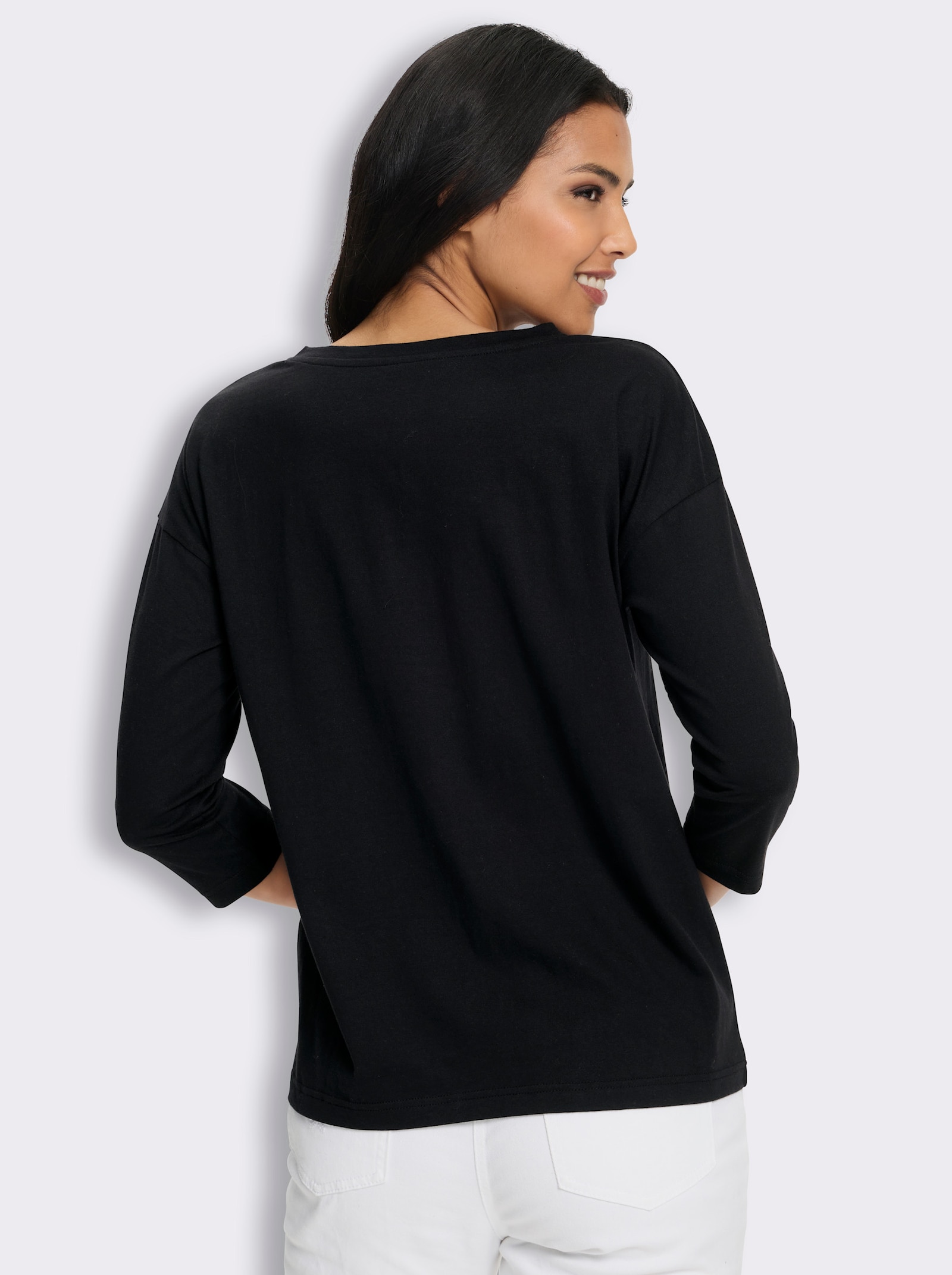 3/4-Arm-Shirt mit Schriftzug im Vorderteil - schwarz-bordeaux