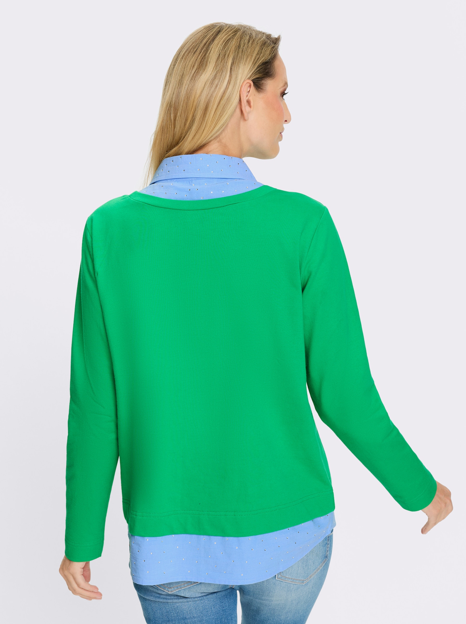 heine Sweatshirt mit Bluseneinsatz - grasgrün-himmelblau