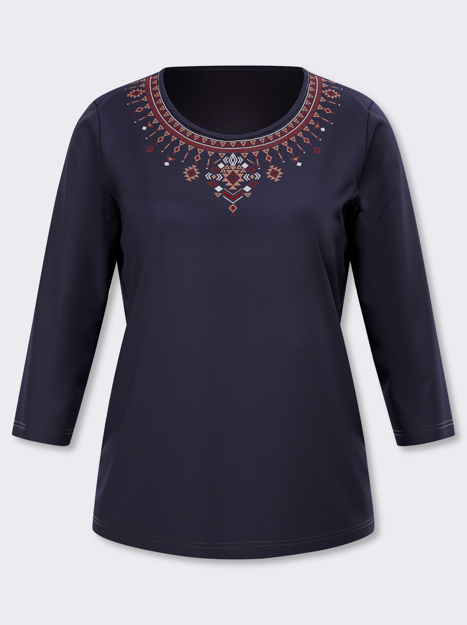 3/4-Arm-Shirt mit platziertem Ethno-Print - marine-kirsche