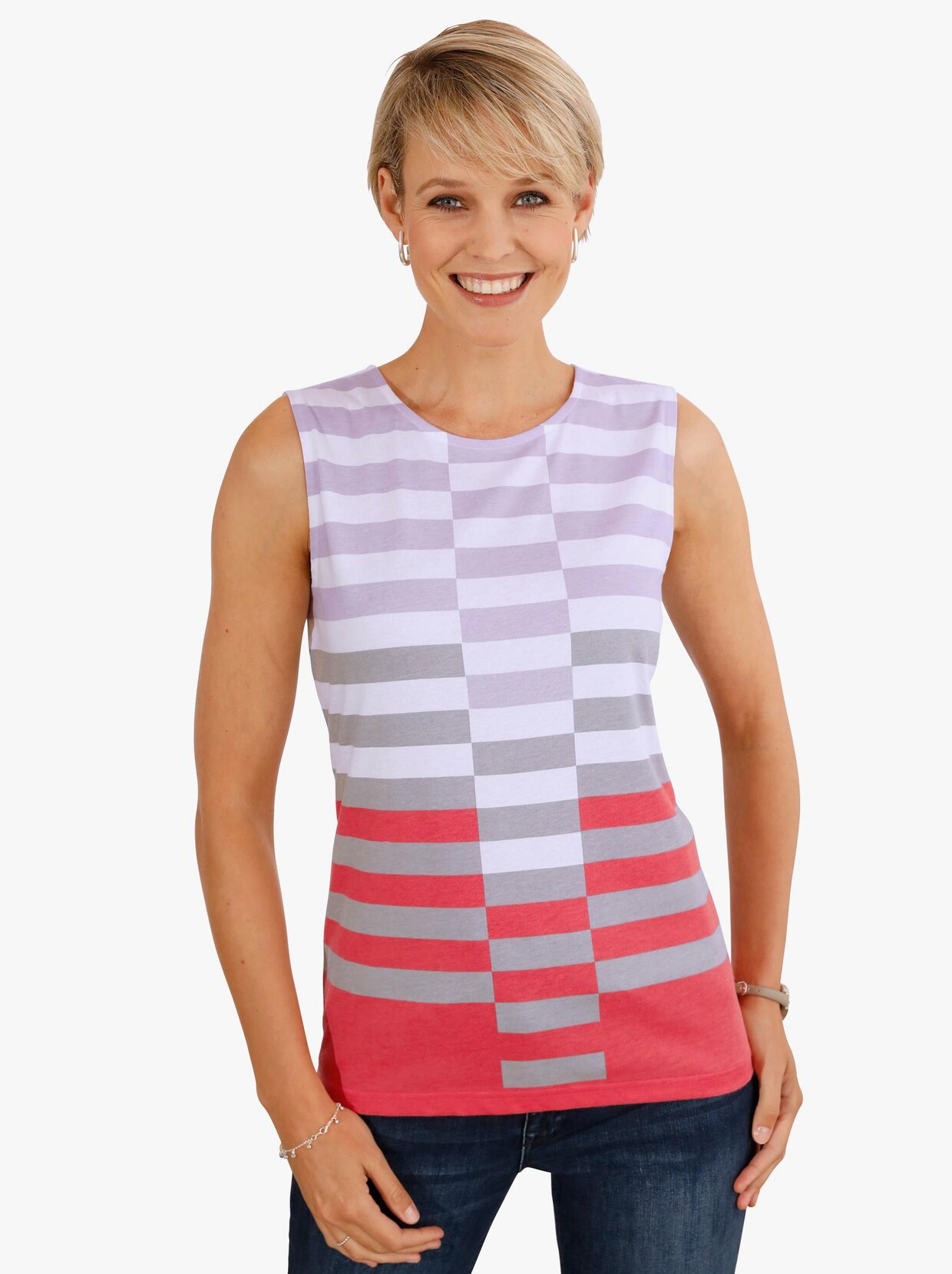 Shirttop - lila/grapefruit gestreept