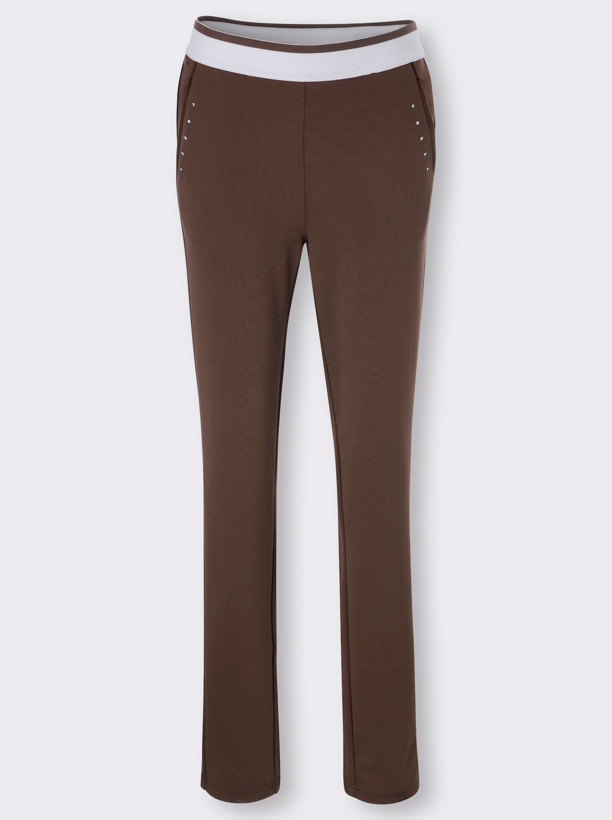 Sweatbroek met gestreepte comfortband rondom - chocolade