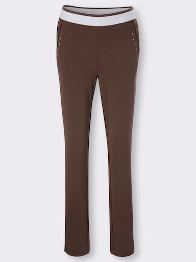 Sweatbroek met gestreepte comfortband rondom - chocolade