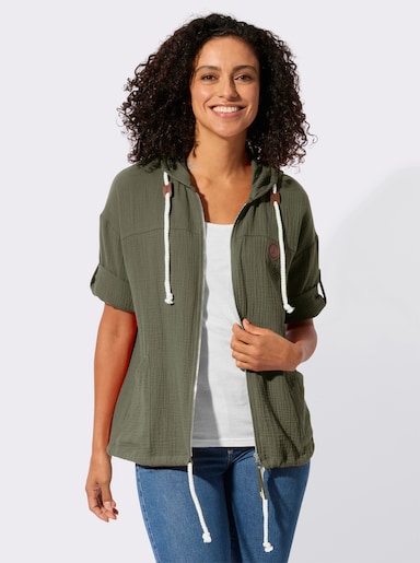 Blusenjacke mit Tunnelzug im Saum - khaki