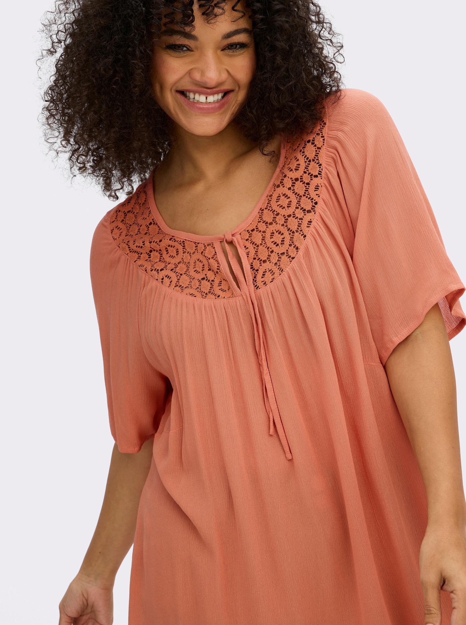 Tunika mit Spitzen-Einsatz - papaya