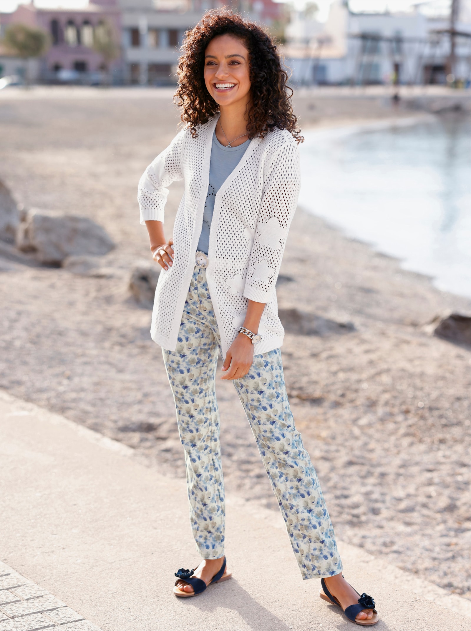 Cosma Druckhose in Twill-Qualität - bleu-ecru-bedruckt