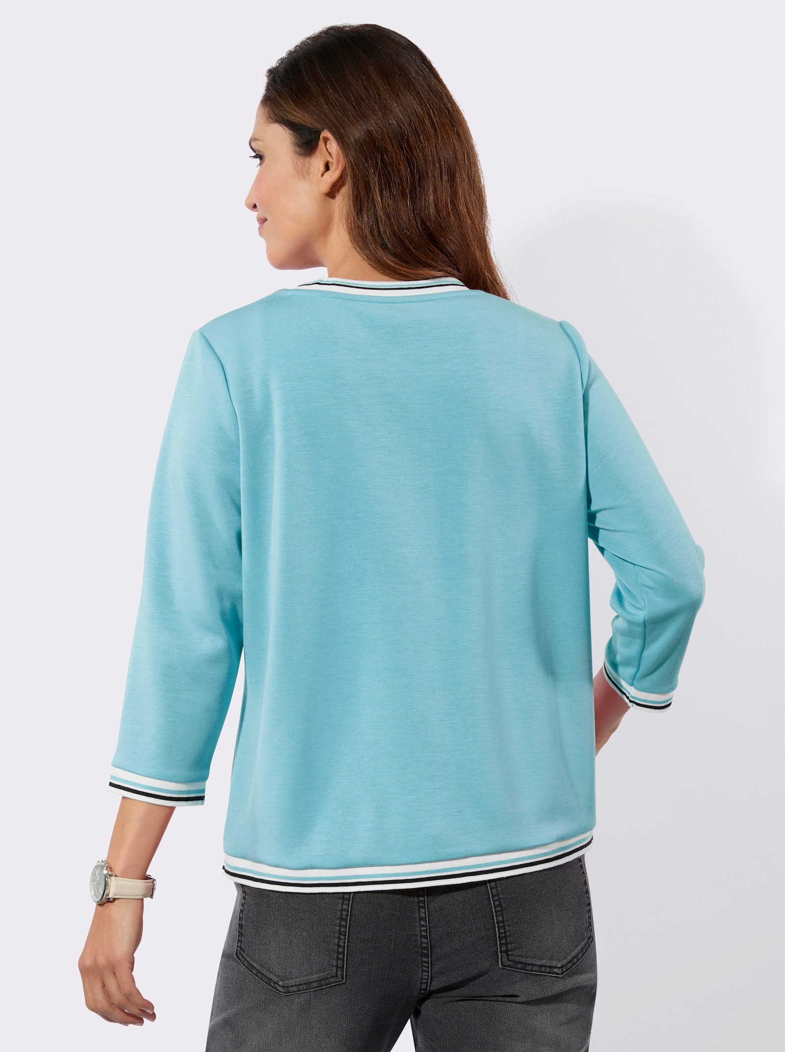 Sweatjacke mit gestreiften Bündchen - aquamarin