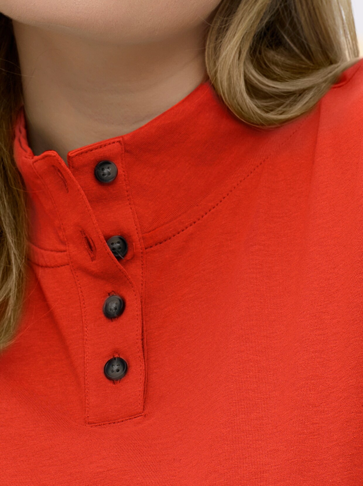 Stehkragenshirt mit Schmuckknöpfen - terrakotta